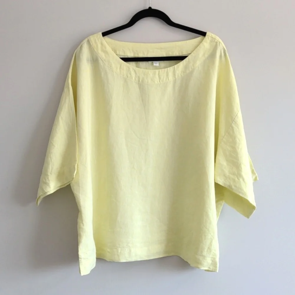 J. JILL PURE JILL | 100% Linen Top Short Sleeves Crew Neck, Yellow, Womens L - Picture 1 of 11